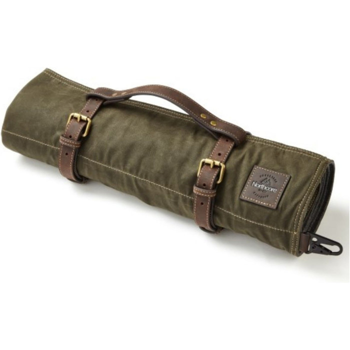 2024 Northcore Waxed Canvas Adventure Camping Roll & Bamboo & Stainless Steel Flask Bundle NC1997 - Grnn